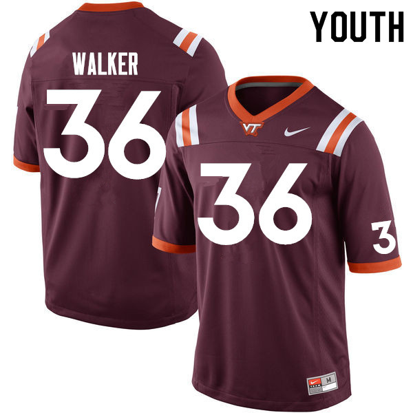 Youth #36 J.R. Walker Virginia Tech Hokies College Football Jerseys Sale-Maroon